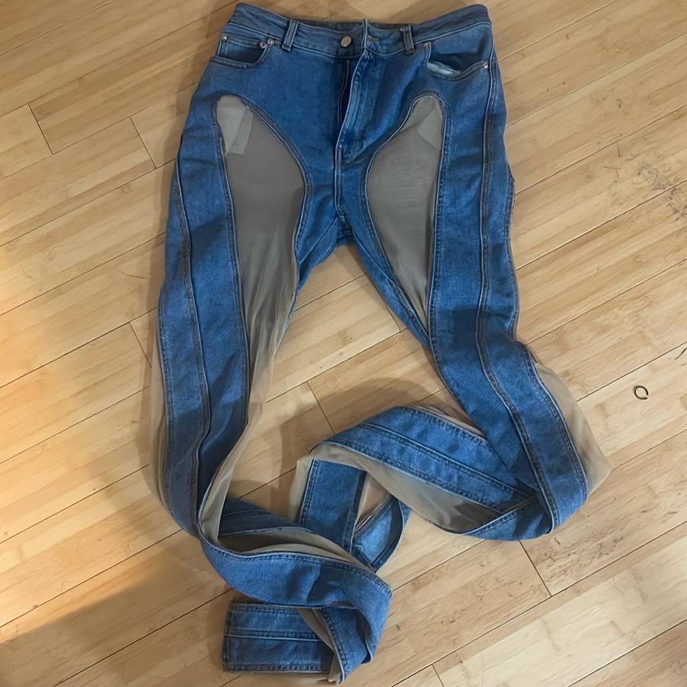 Size 42 authentic mugler jeans. Sheer panels replaced with no rips or tears